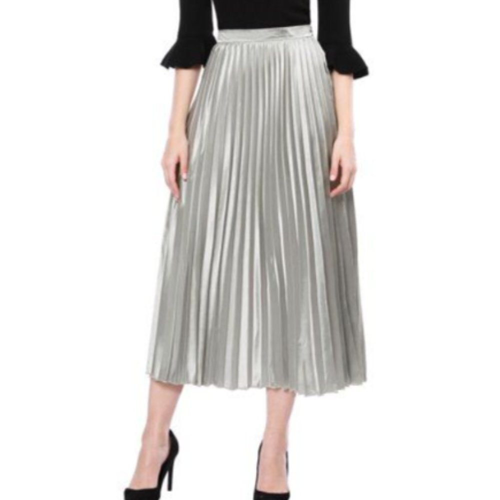 Allegra K Women's Midi Metallic Pleated Skirt